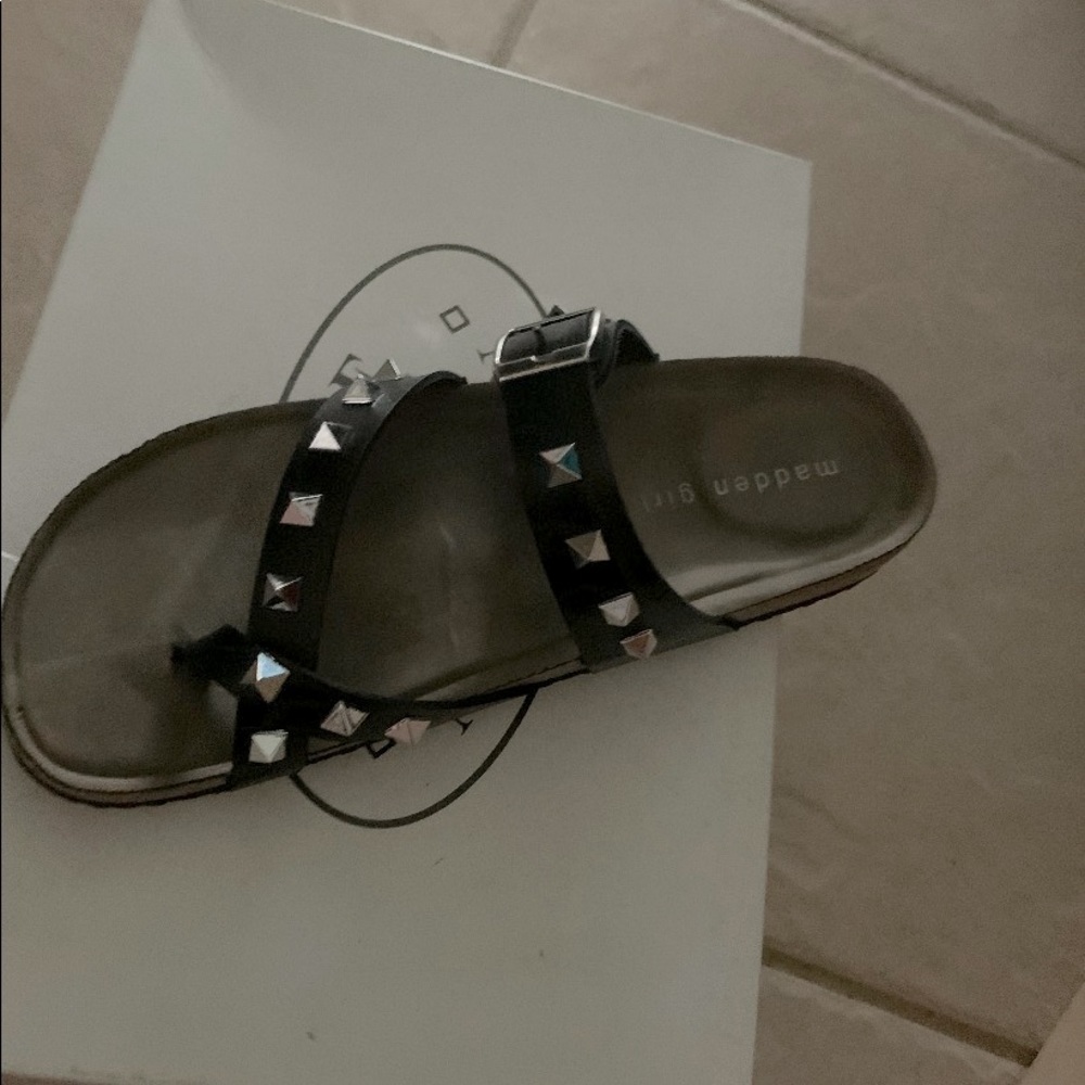 Madden Girl Studded sandal ….. pair with legging shorts and crop sweater 🖤